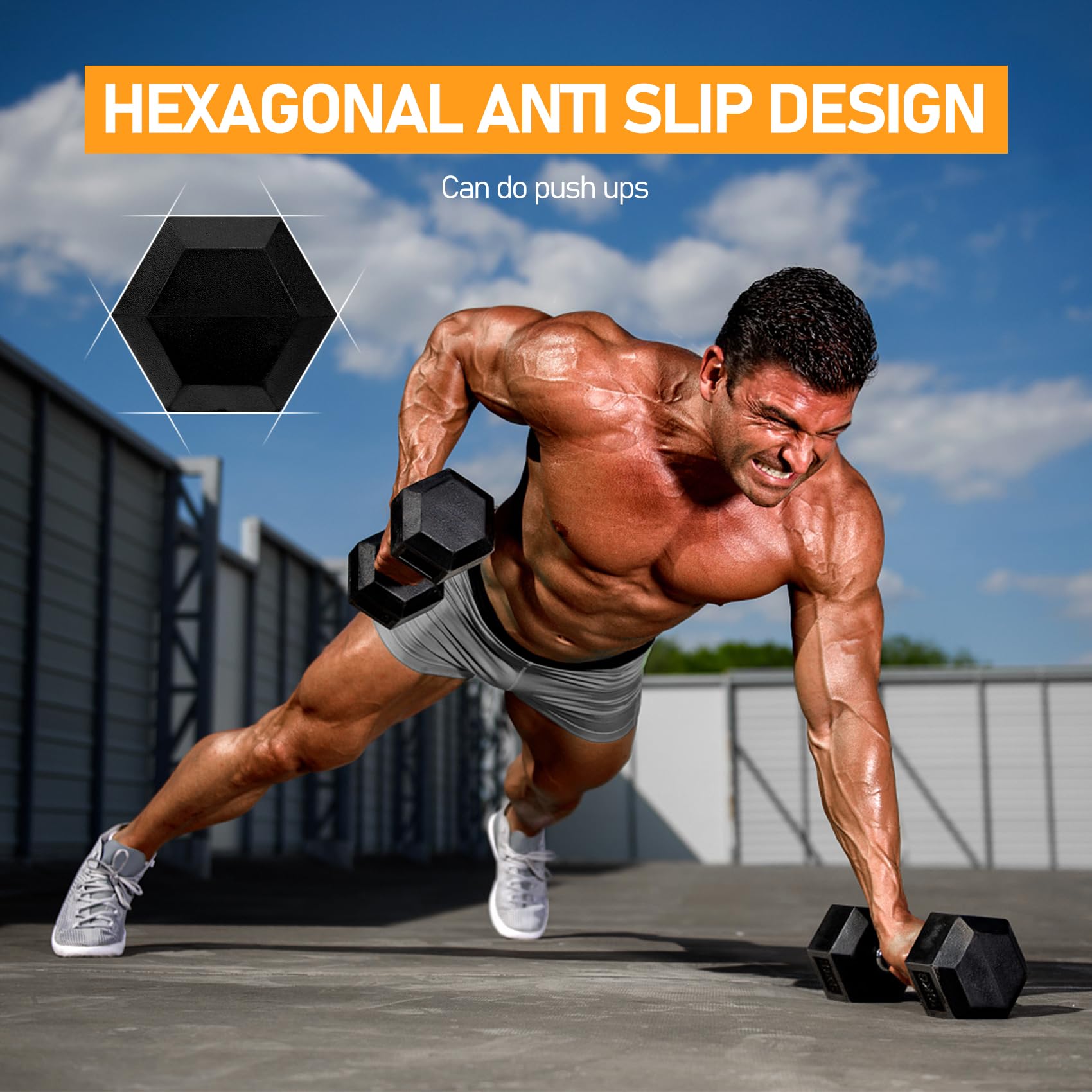 Active Forever Rubber Hex Dumbbells Set of 2 | 10kg Non-Slip Weights