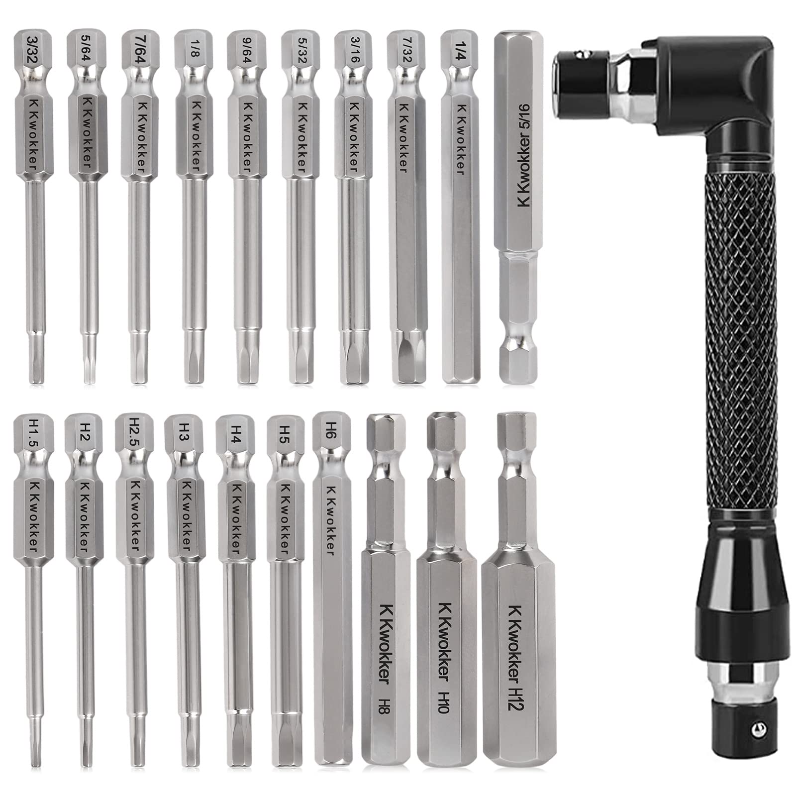 K Kwokker 20PCS Magnetic Hex Head Allen Key Bit Set with L-Holder