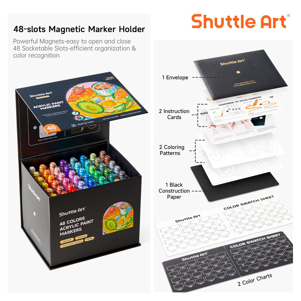 Shuttle Art 48 Colors Acrylic Paint Pens – Brush Tip Markers for Rock Painting