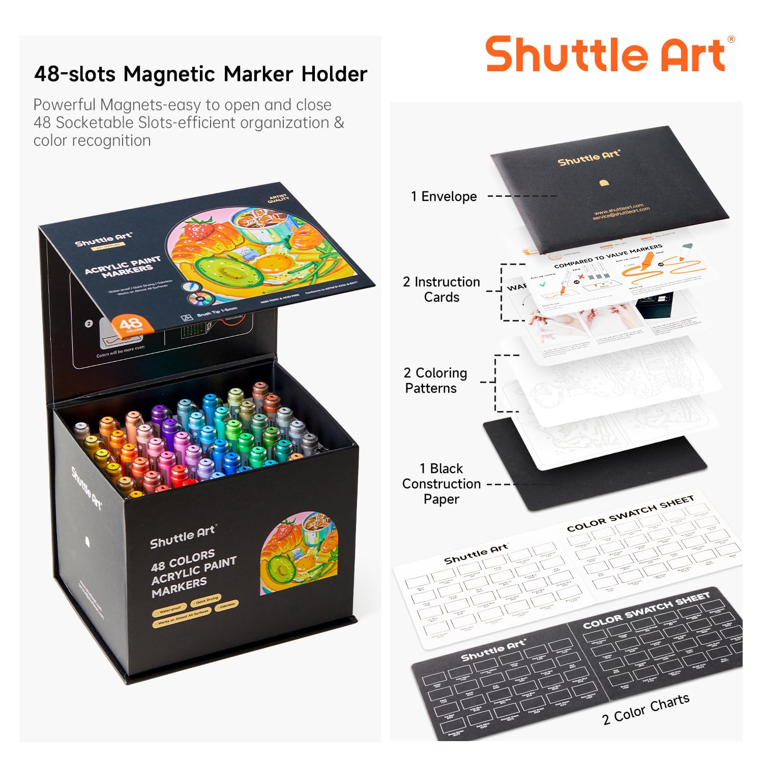 Shuttle Art 48 Colors Acrylic Paint Pens – Brush Tip Markers for Rock Painting