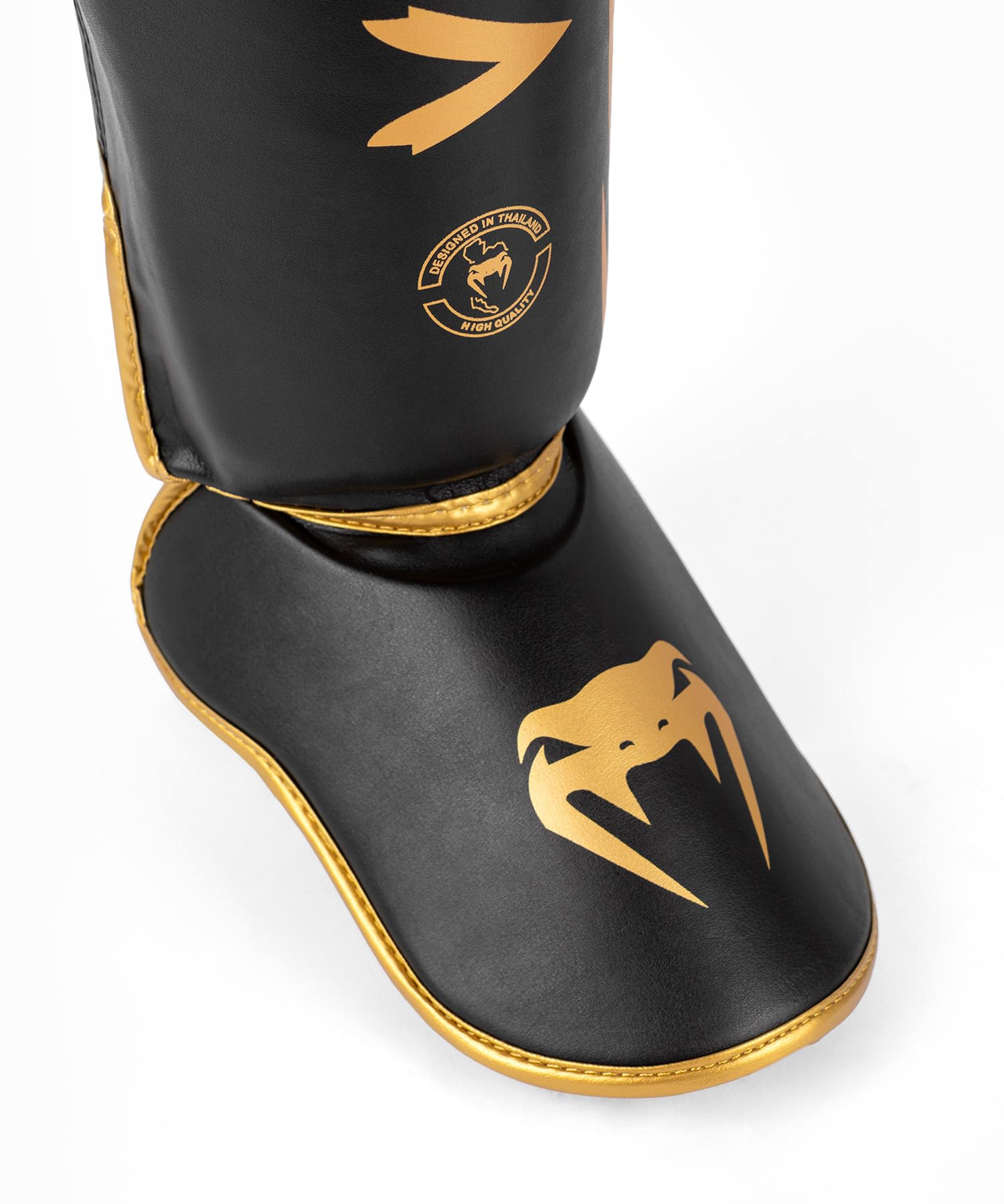 Venum Challenger Standup Shin Guards - Skintex Leather - Black/Gold - XL