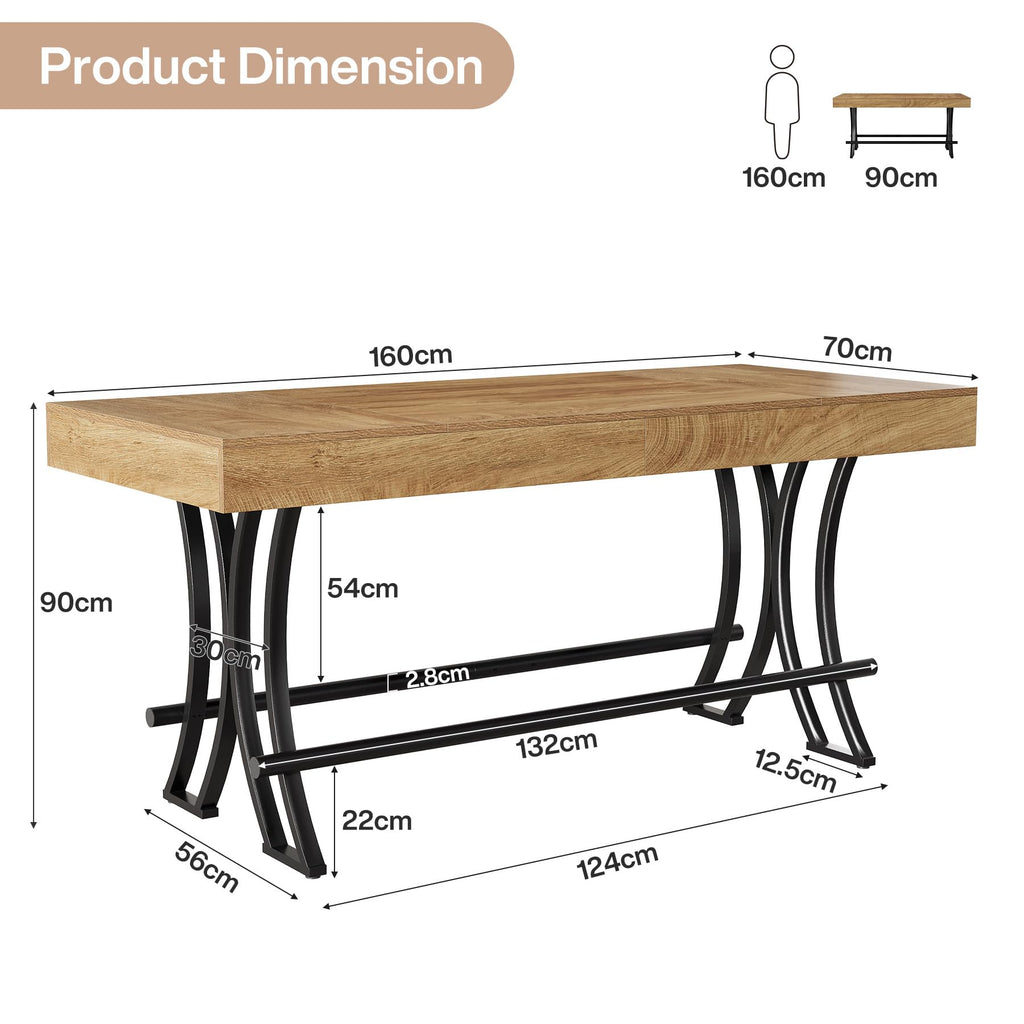Tribesigns 90CM Tall Bar Pub Table with Metal Footrest,160CM Rectangular Counter Height Kitchen Dining Table - image 2