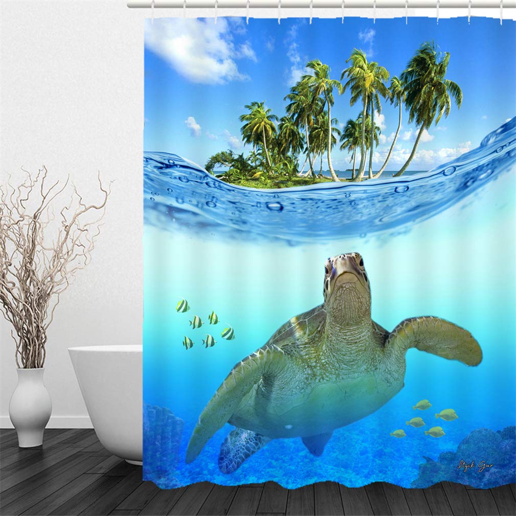 X-Labor Beach Motif Shower Curtain Waterproof Fabric Anti-Mould Includes 12 Shower Curtain Rings Washable Bath Curtain 180 x 200 cm Pattern A - image 4