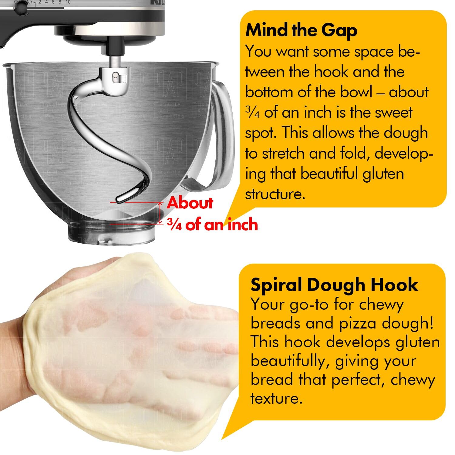 Jolof Store Stainless Steel Spiral Dough Hook for KitchenAid 4.5-5QT Mixer