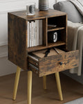 HEYZOEY Wooden Nightstand Mid-Century Modern Bedside Table, Rustic Brown - image 1