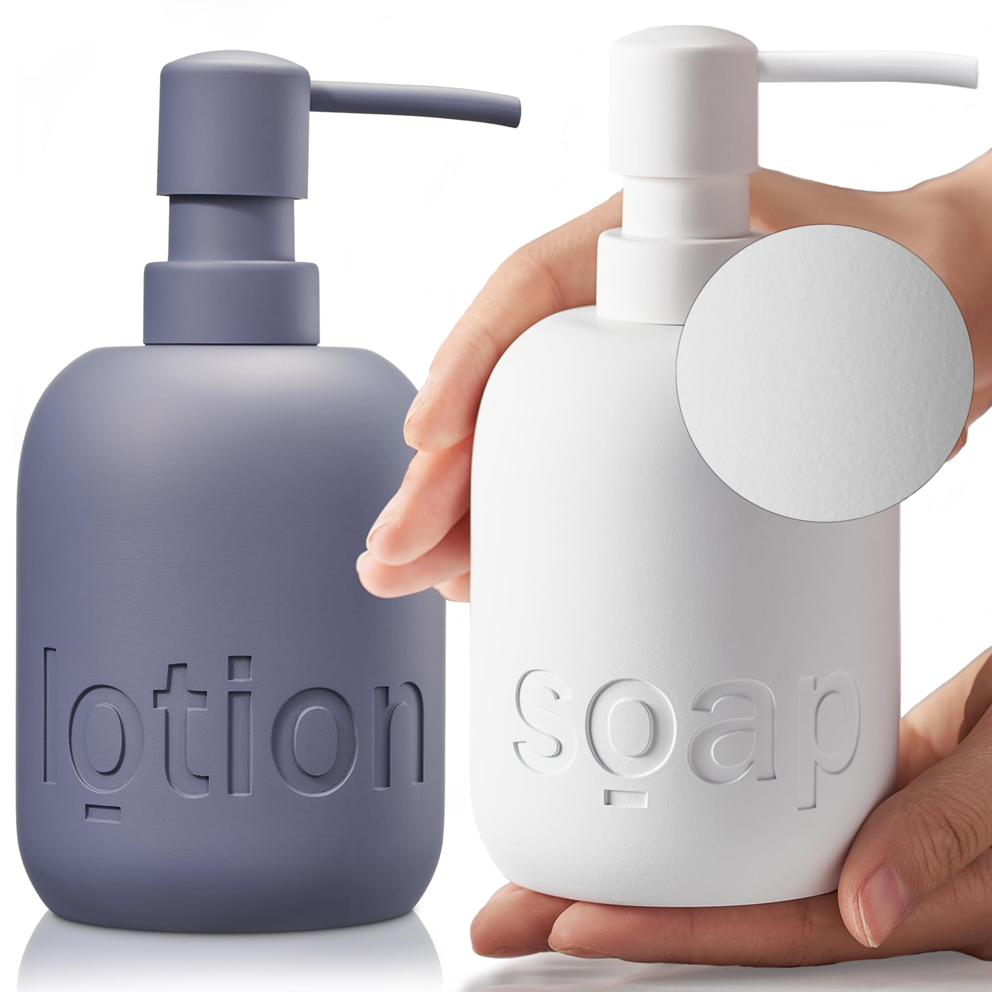 COZYA Soap and Lotion Dispenser Set | 260ml Polyresin Ceramic Texture