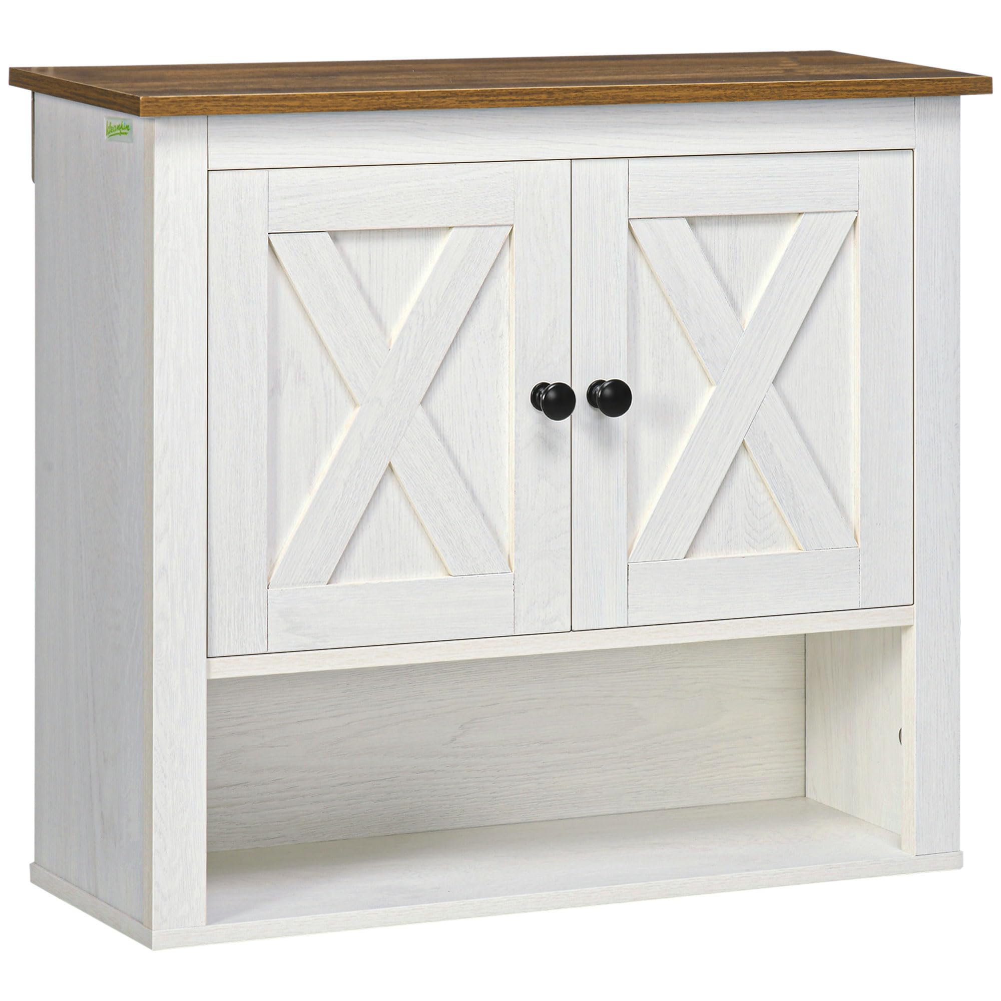 kleankin Farmhouse Bathroom Wall Cabinet – Ash Wood-Effect Storage