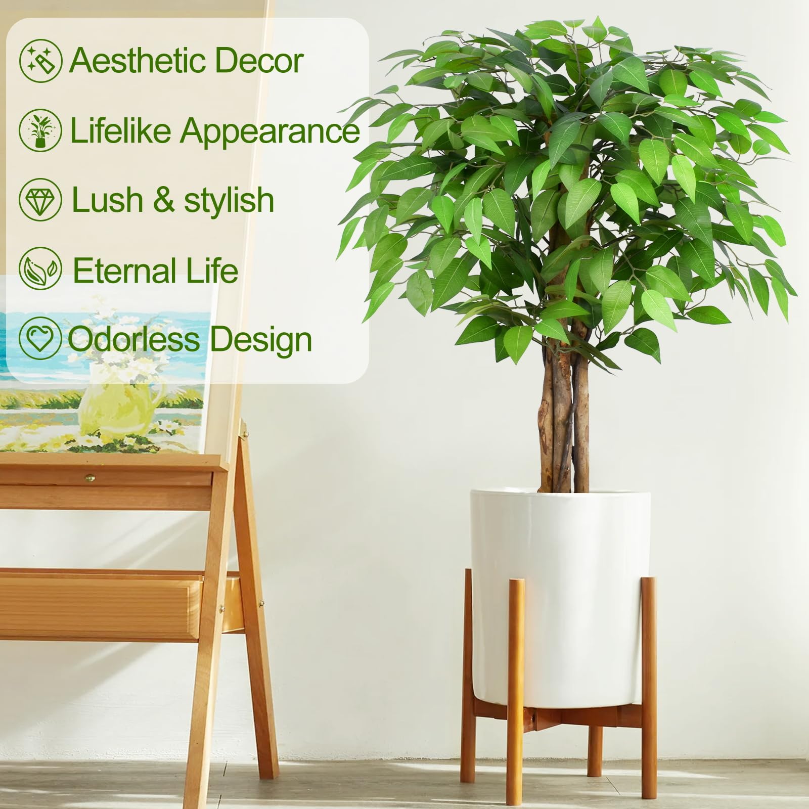 Keeplush 3ft Ficus Artificial Tree | Lifelike Silk Plant with Wood Trunks