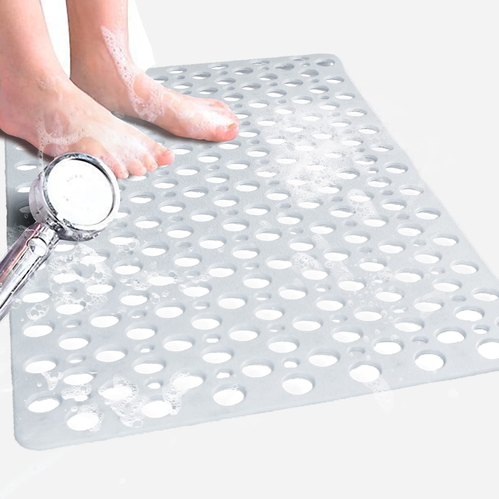 Venuso Non-Slip Shower Mat – Anti-Mould Rubber Bath Mat with Drain, White
