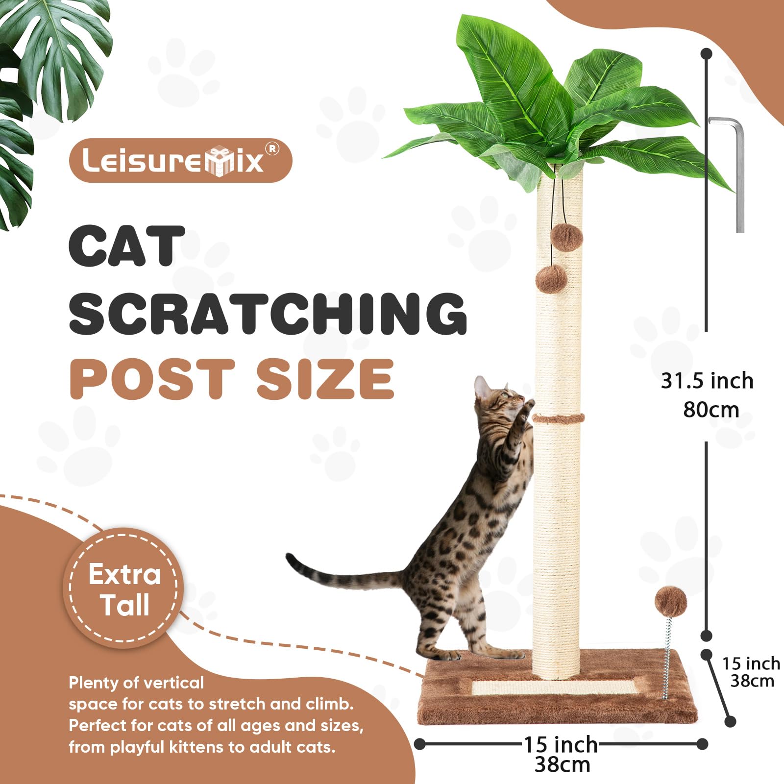 80cm Cat Scratching Post - Sisal Palm Tree for Indoor Cats