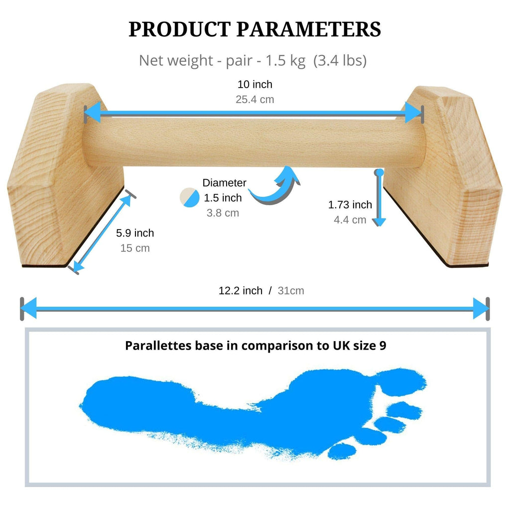 CALI SPORTS Wood Parallettes - Small Beech Push Up Bars with Wrist Wraps