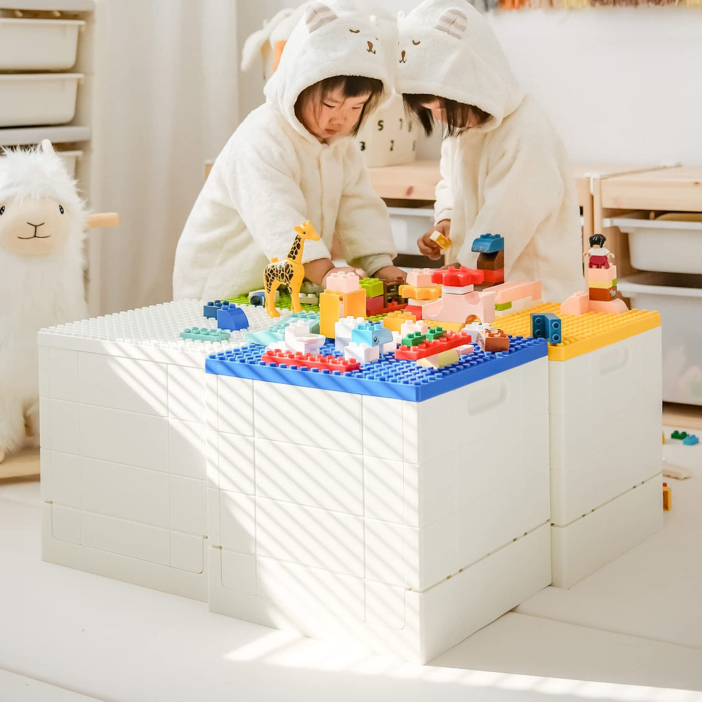 SHIMOYAMA Collapsible Storage Box with Baseplate Lid for Duplo, 25L Stackable Bin with Separate Building Board for Lego - image 4