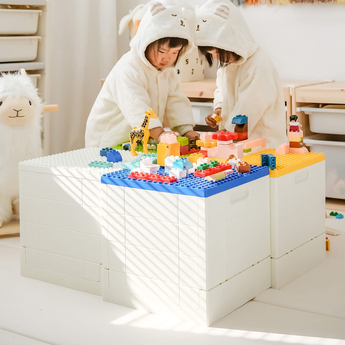 SHIMOYAMA Collapsible Storage Box with Baseplate Lid for Duplo, 25L Stackable Bin with Separate Building Board for Lego - image 4