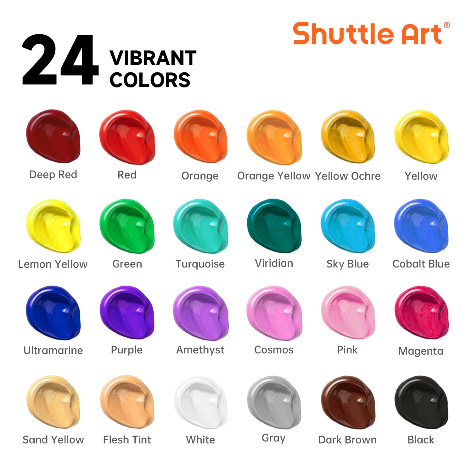 Shuttle Art Acrylic Paint Set | 24 Colors (250ml) Bulk Artist Supplies