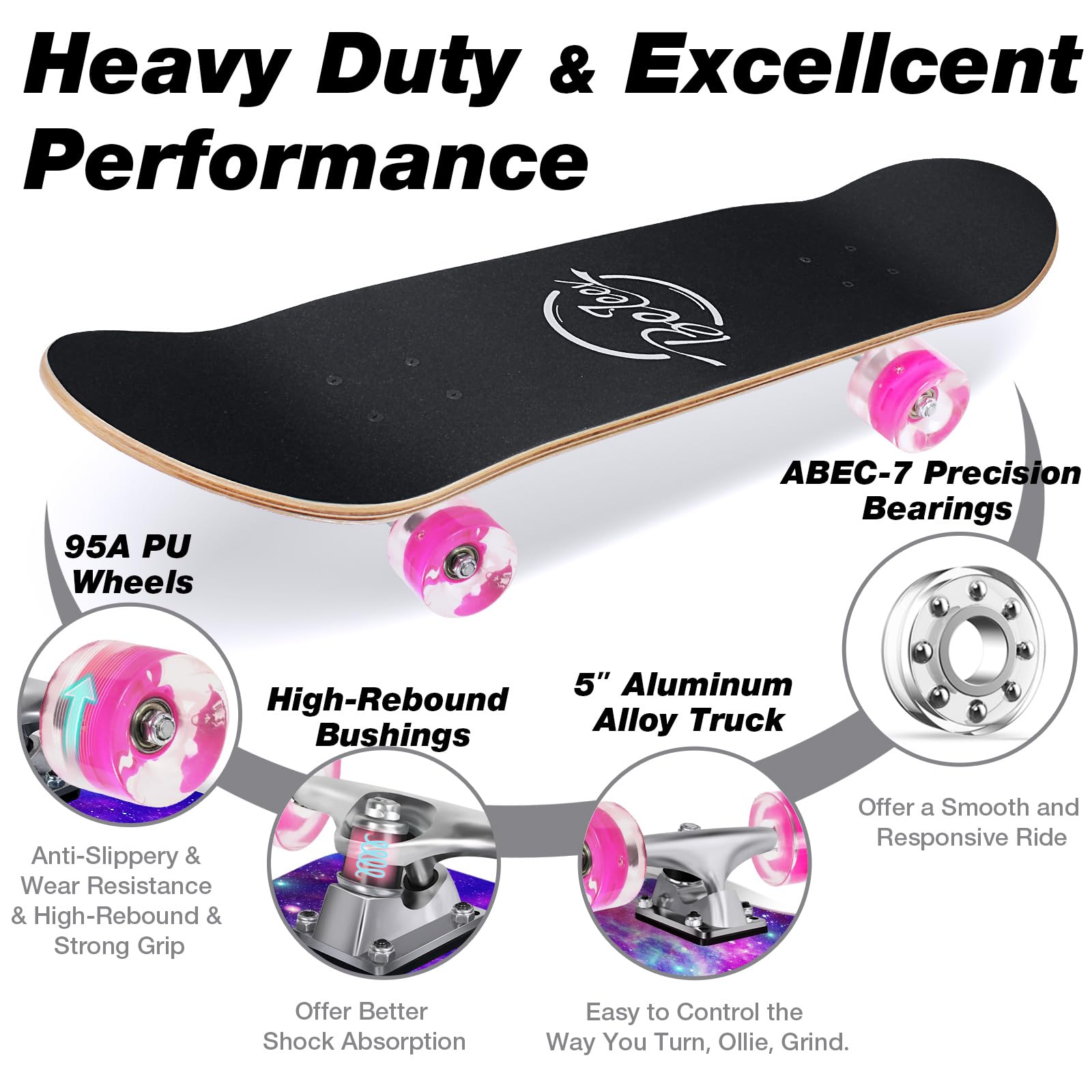 BELEEV Complete Skateboard | 31x8 Inch 7-Layer Canadian Maple Deck