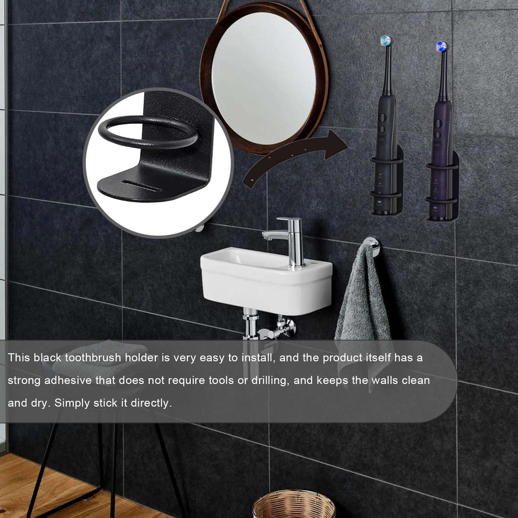 2 Packs Electric Toothbrush Holder, Wall Mounted, Self-Adhesive, Stick On The Wall For Bathroom, Non-Drilling Black