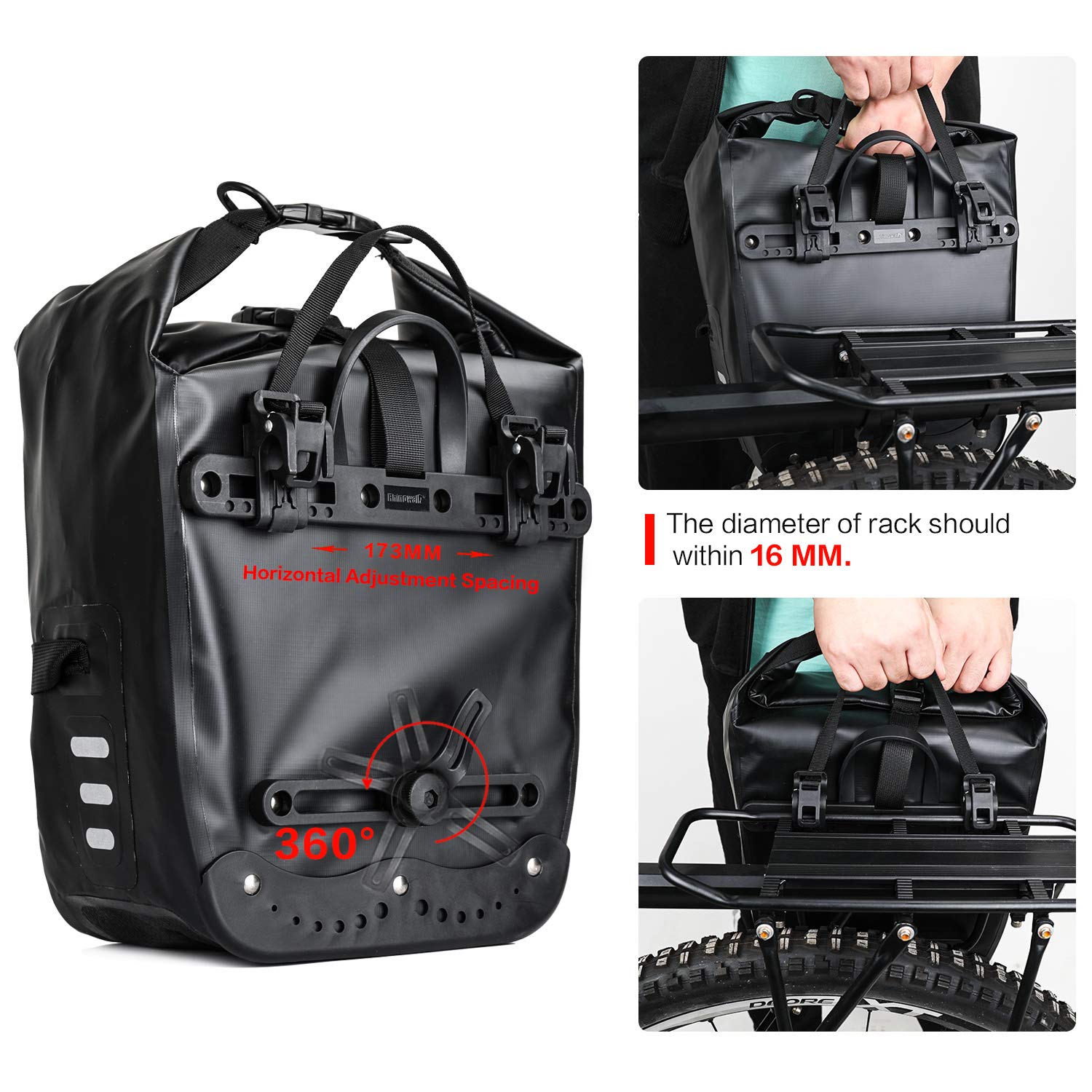 Rhinowalk Waterproof Bicycle Pannier Bag – 500D PVC Rear Seat Bag