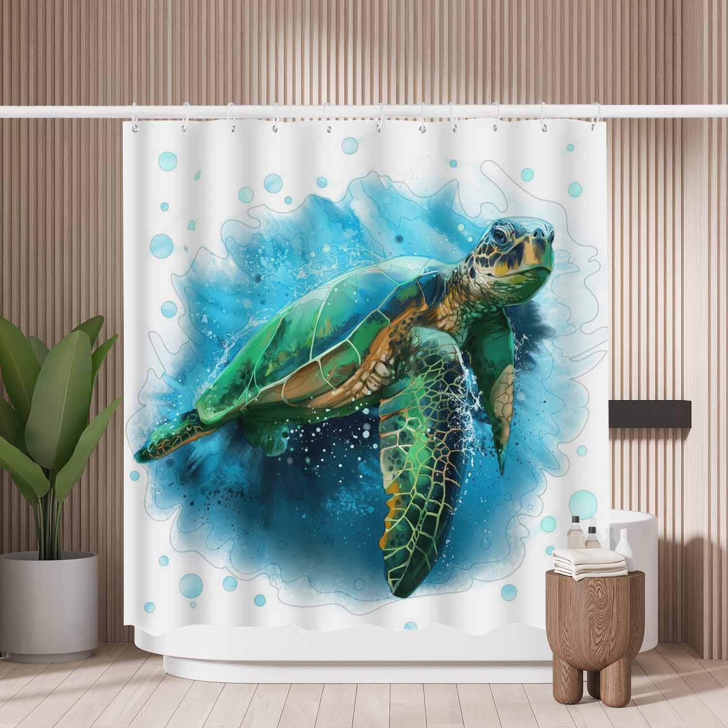 Jolof Store Sea Turtle Shower Curtain – Waterproof Mold Resistant Fabric