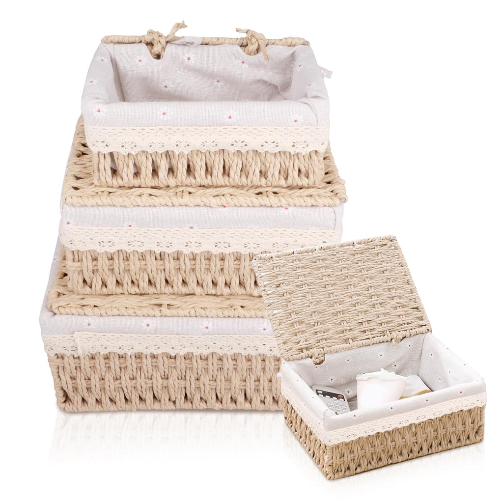 KiKiHong 3 Set Handwoven Storage Baskets With Lids,Basket With Lid - image 1