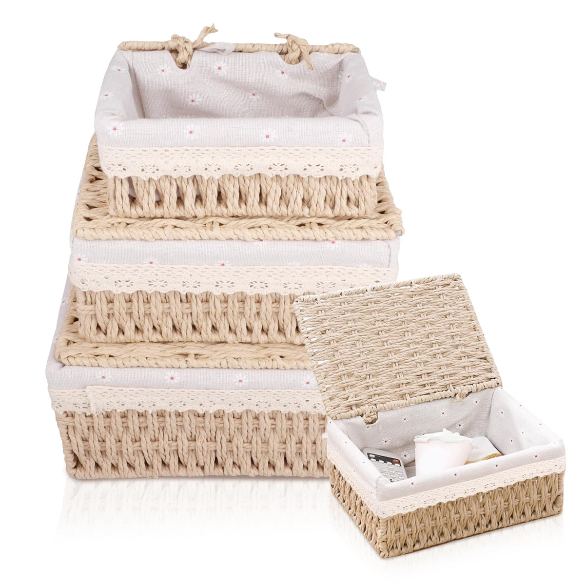 KiKiHong 3 Set Handwoven Storage Baskets With Lids,Basket With Lid - image 1