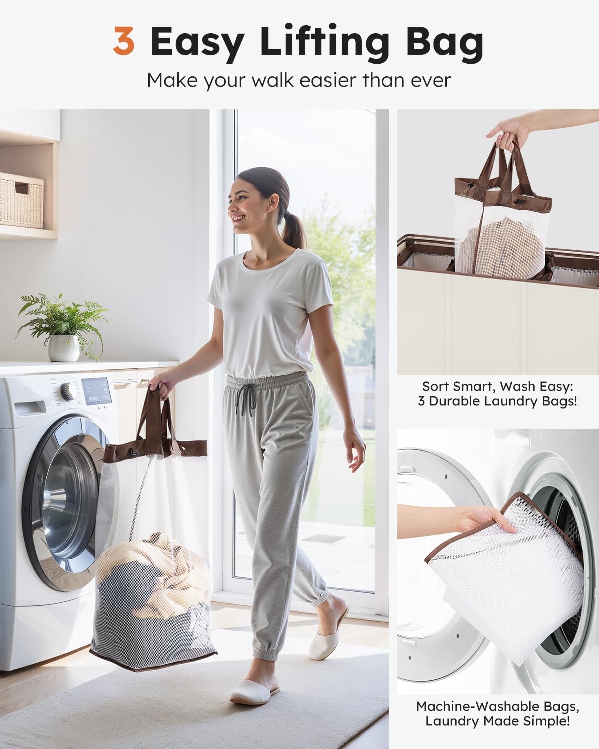 Jolof Store 180L Laundry Basket with Lid | 3-Section Large Clothes Hamper