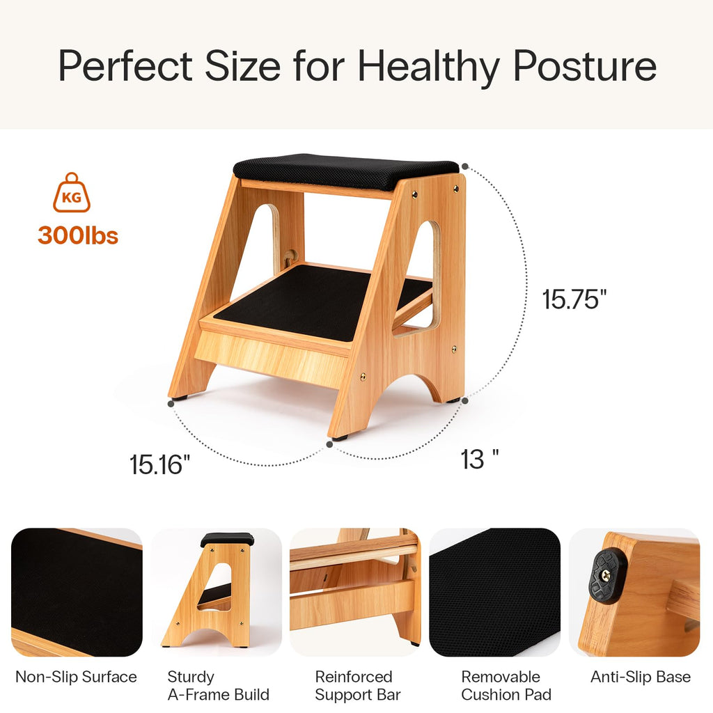 StrongTek 2 in 1 Footrest Rocker Wood Height Adjustable Non Slip - image 2
