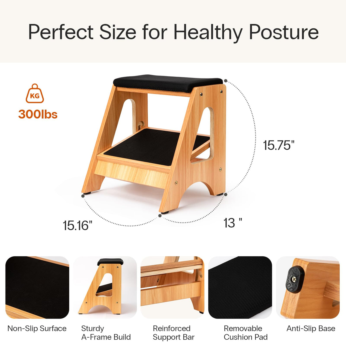 StrongTek 2 in 1 Footrest Rocker Wood Height Adjustable Non Slip - image 2