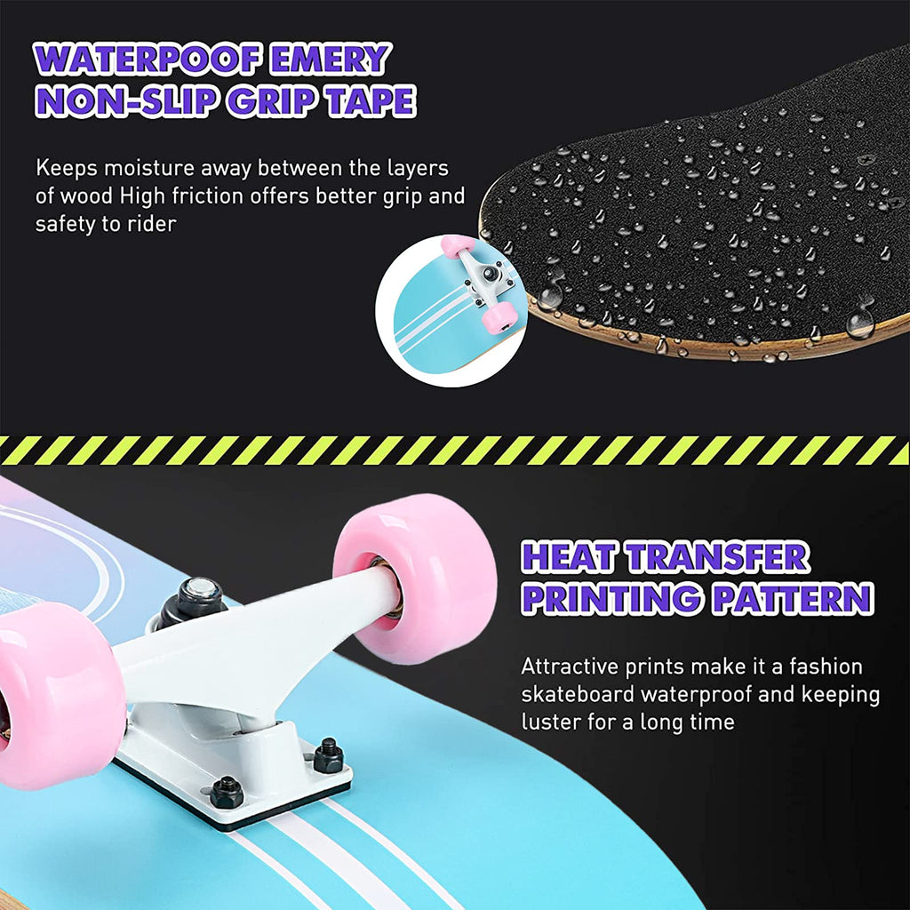 CLYCTIP Complete Skateboard | 31x8 Inch 8-Layer Maple Wood Deck - Pink