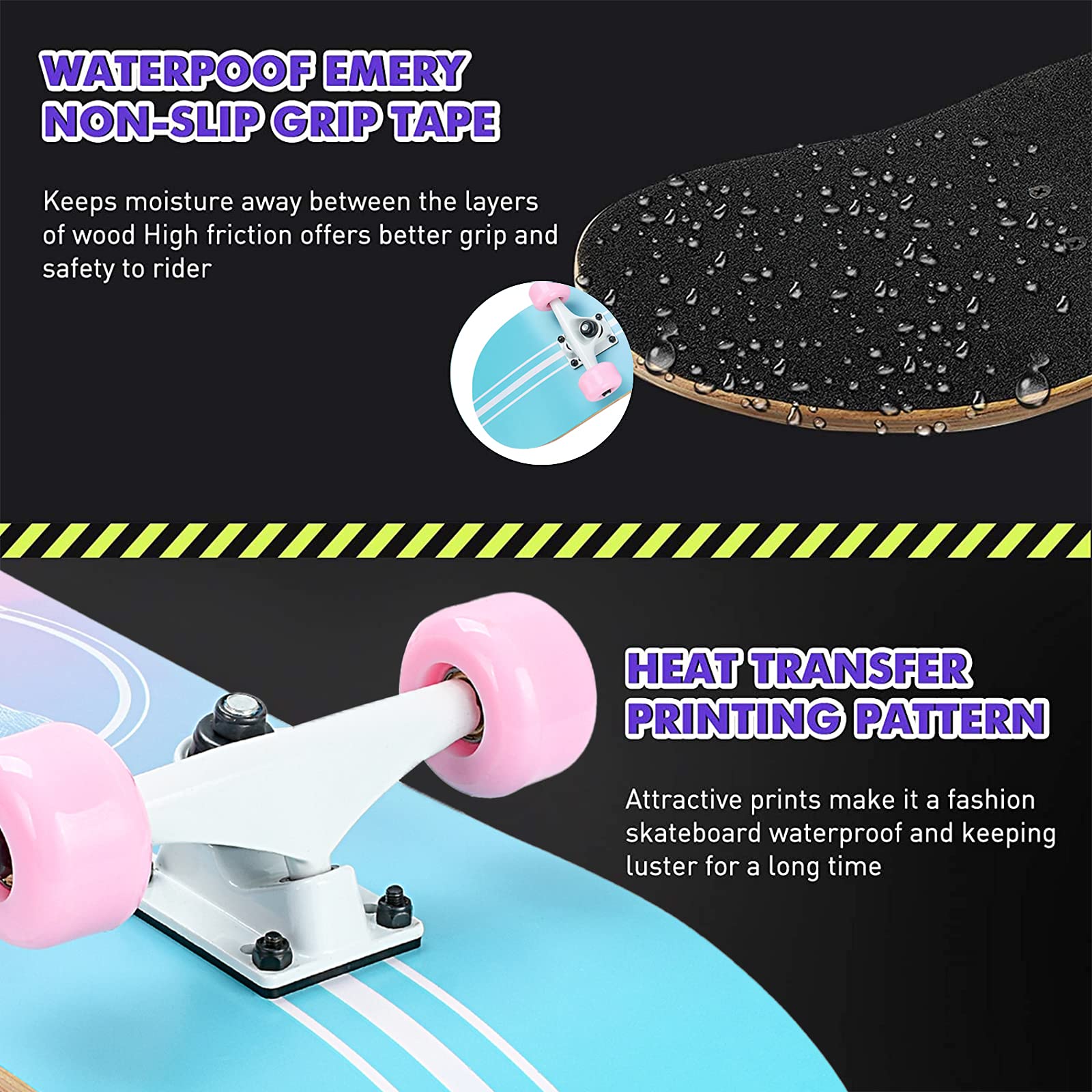 CLYCTIP Complete Skateboard | 31x8 Inch 8-Layer Maple Wood Deck - Pink