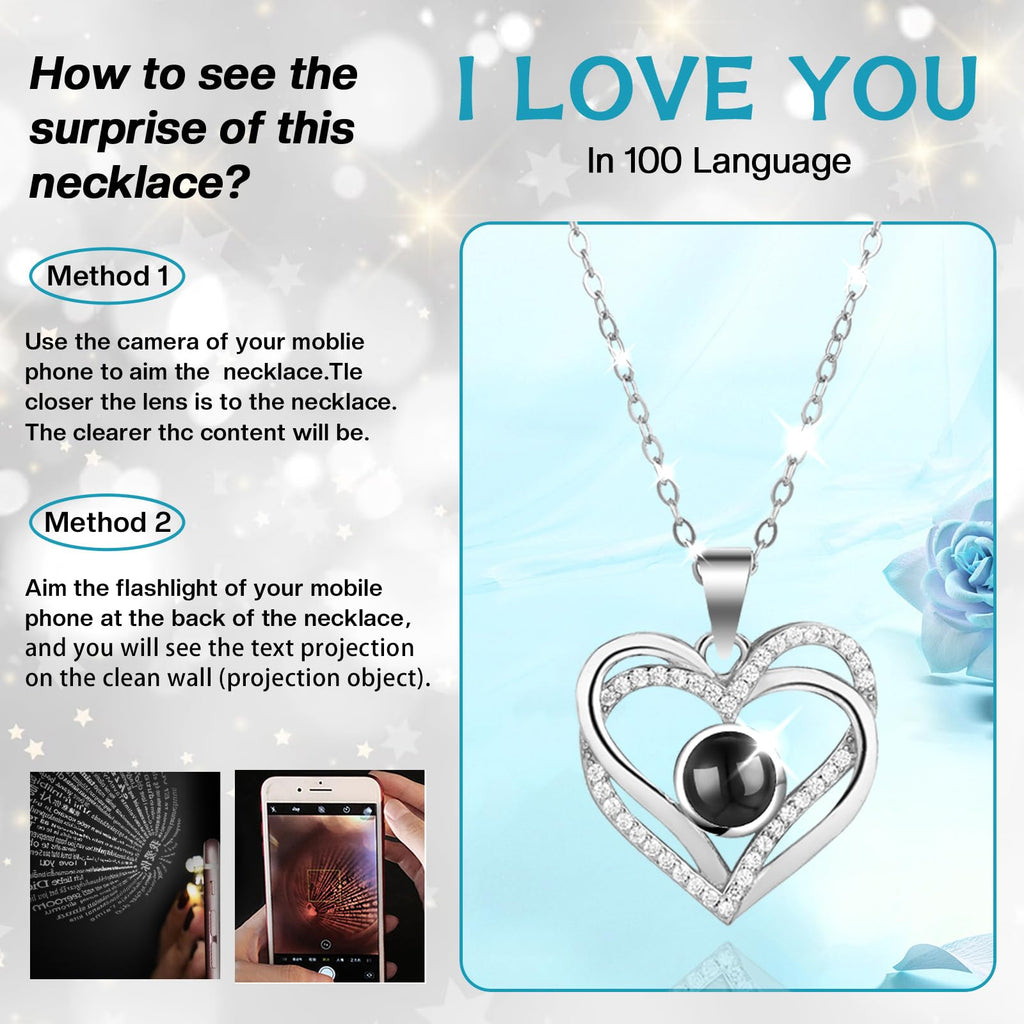 Firestyle Preserved Light Blue Real Rose with 100 Languages Necklace