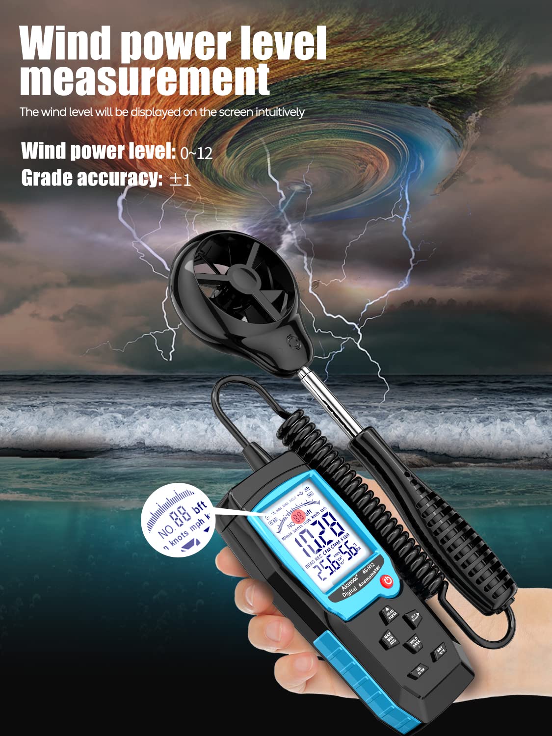 Aicevoos H12 Digital Anemometer - Handheld Wind Speed Meter with CFM Sensor