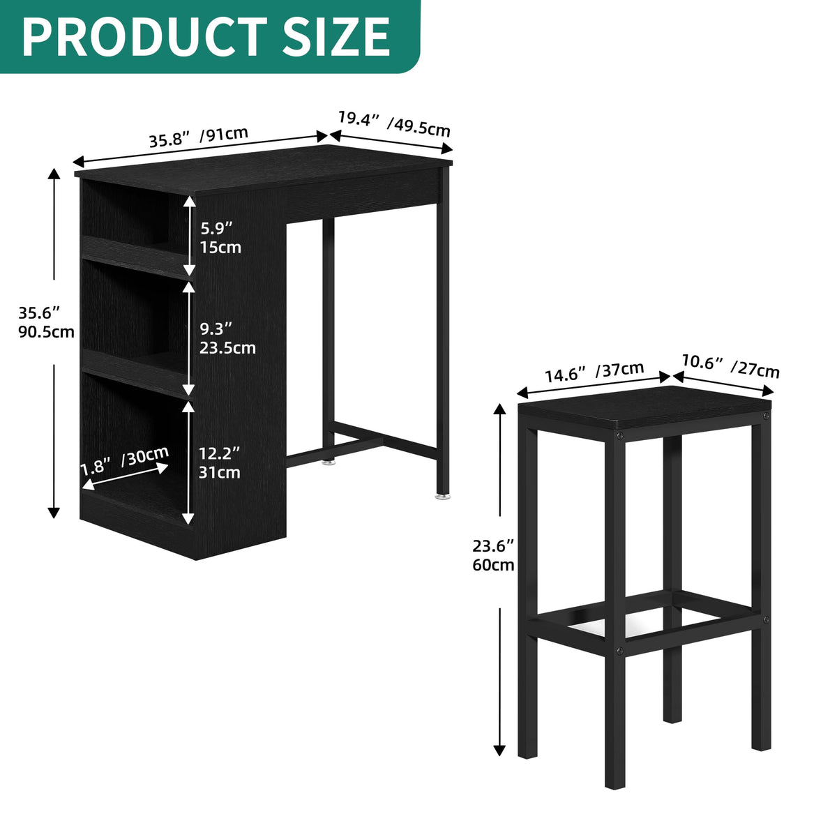 YITAHOME Breakfast Bar Table and Stools Set, Bar Table Set with Bar Stools, Breakfast Bar Dining Bar Table Footrest and Storage Shelf for Kitchen - image 3