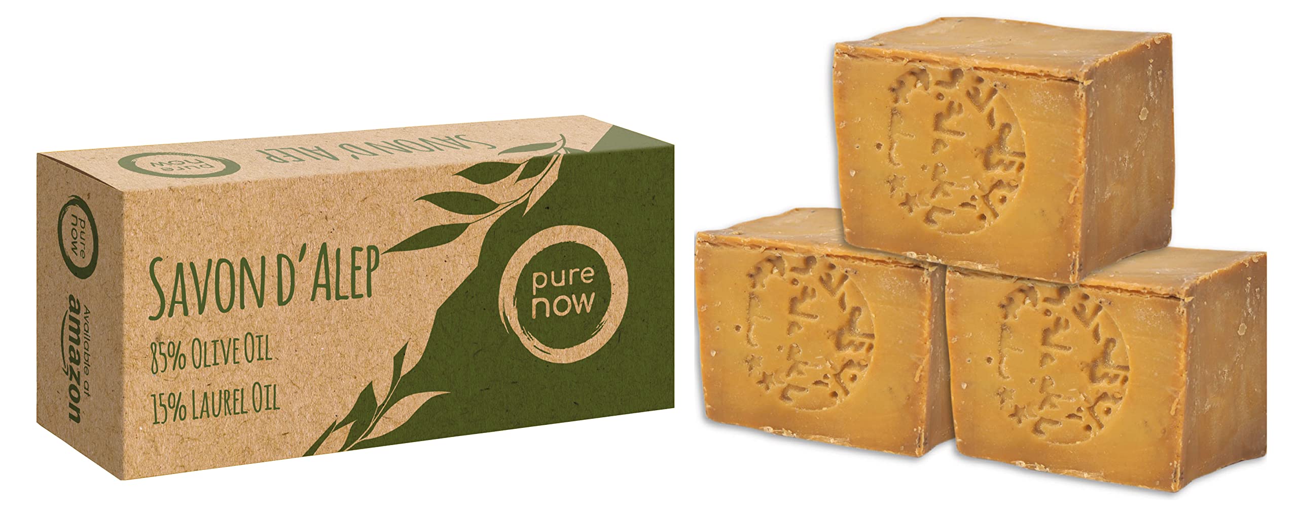 Pure Now Aleppo Soap - 3 x 200g Handmade Olive & Laurel Oil Bar