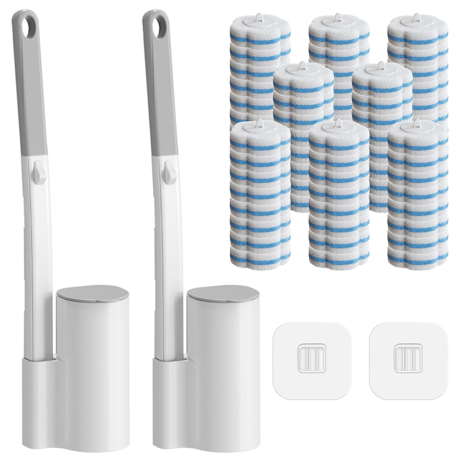 Houbobo Disposable Toilet Brush Set - 2 Pack Wand with 48 Refill Sponges