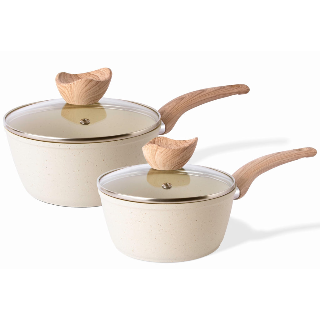 Nuovva 2-Piece Non-Stick Induction Saucepan Set – Cream Granite Finish
