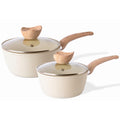 Nuovva 2-Piece Non-Stick Induction Saucepan Set – Cream Granite Finish