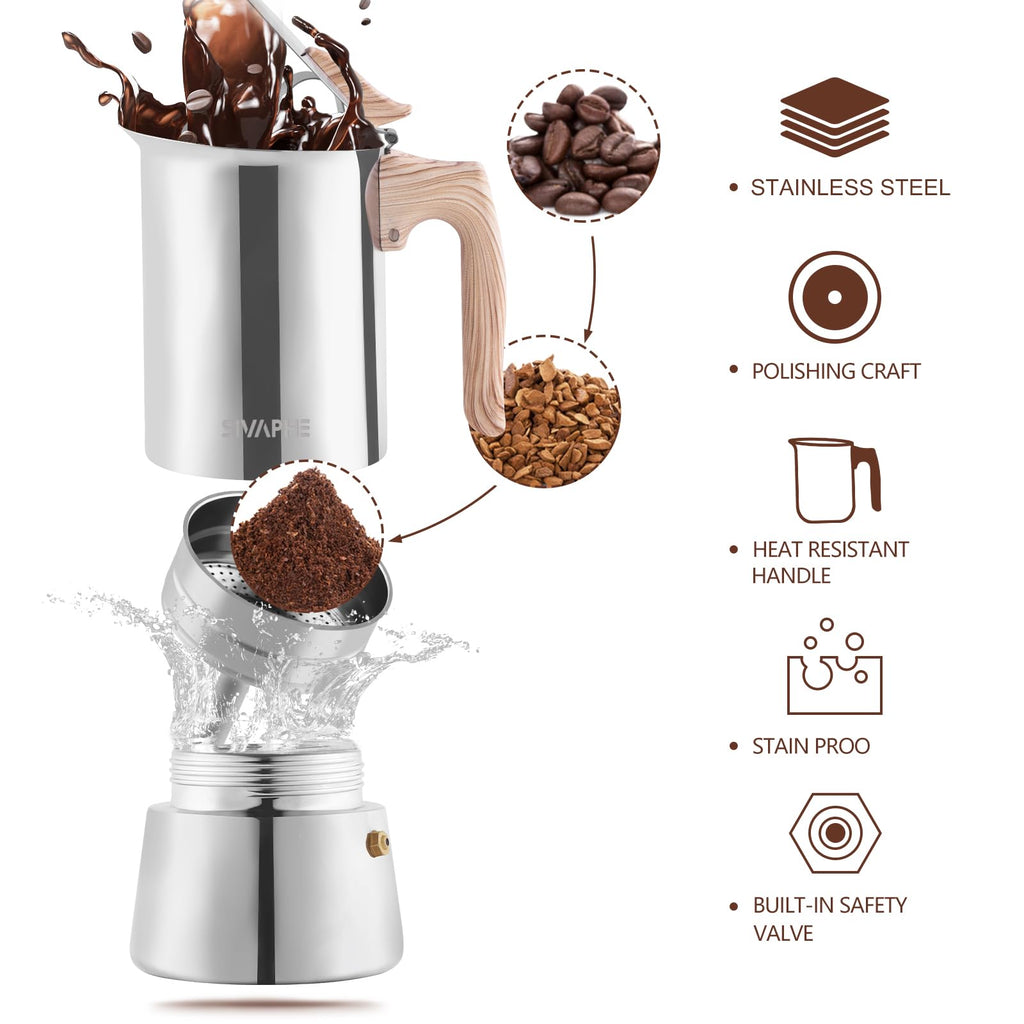 Sivaphe Stovetop Espresso Maker | 450ml Stainless Steel Moka Pot