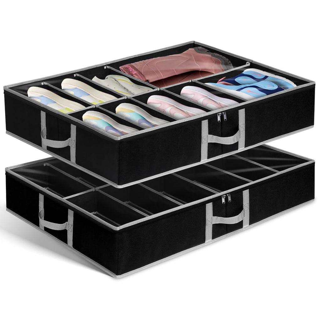 Under Bed Shoe Storage Organiser – 2 Pack, Fits 24 Pairs