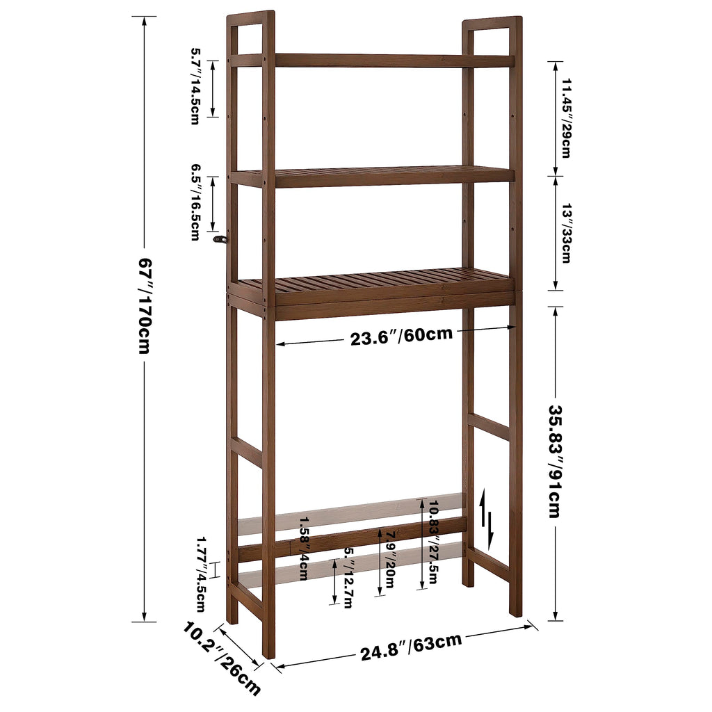 SMIBUY Bamboo Over-The-Toilet Storage Rack | 3-Tier Adjustable Shelf