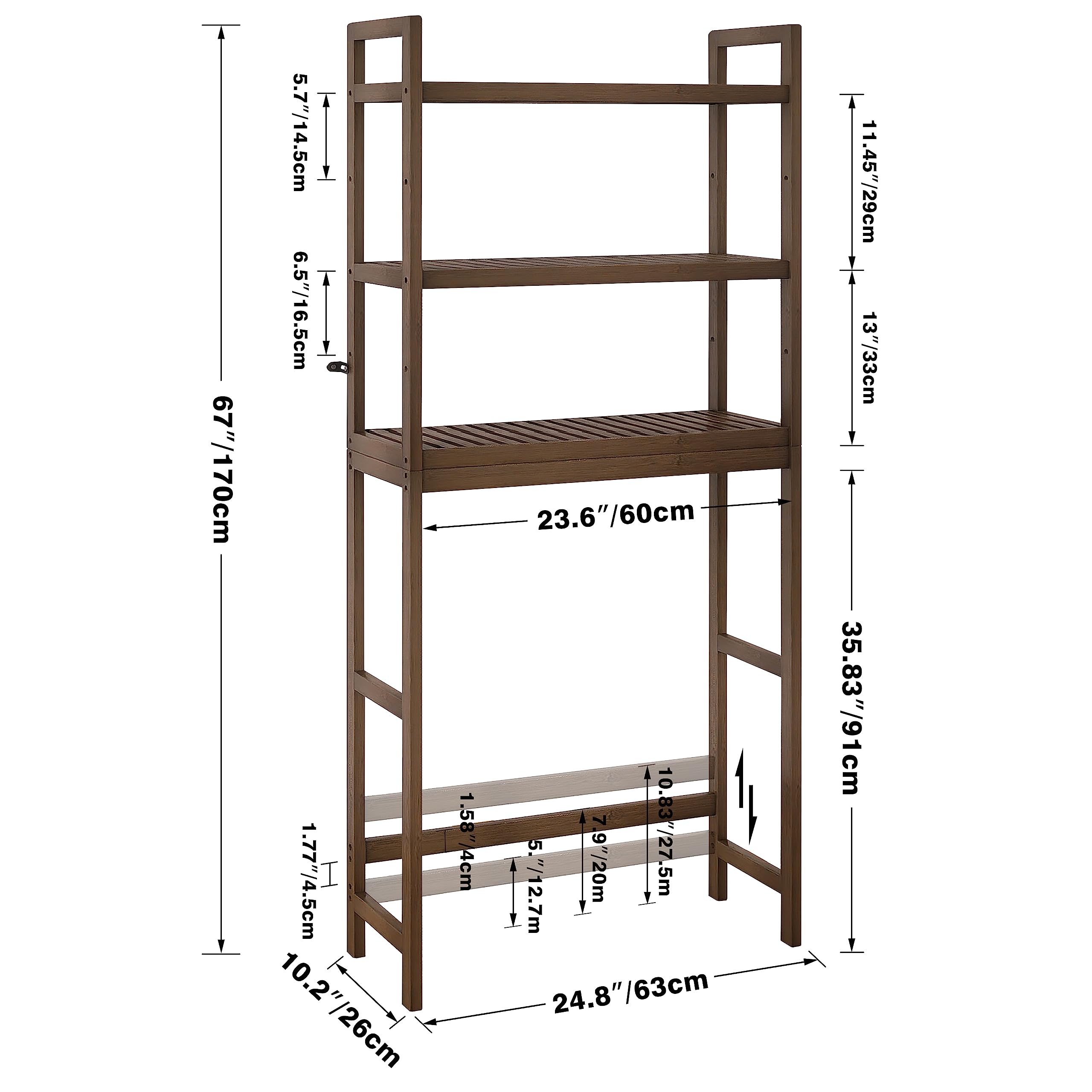 SMIBUY Bamboo Over-The-Toilet Storage Rack | 3-Tier Adjustable Shelf