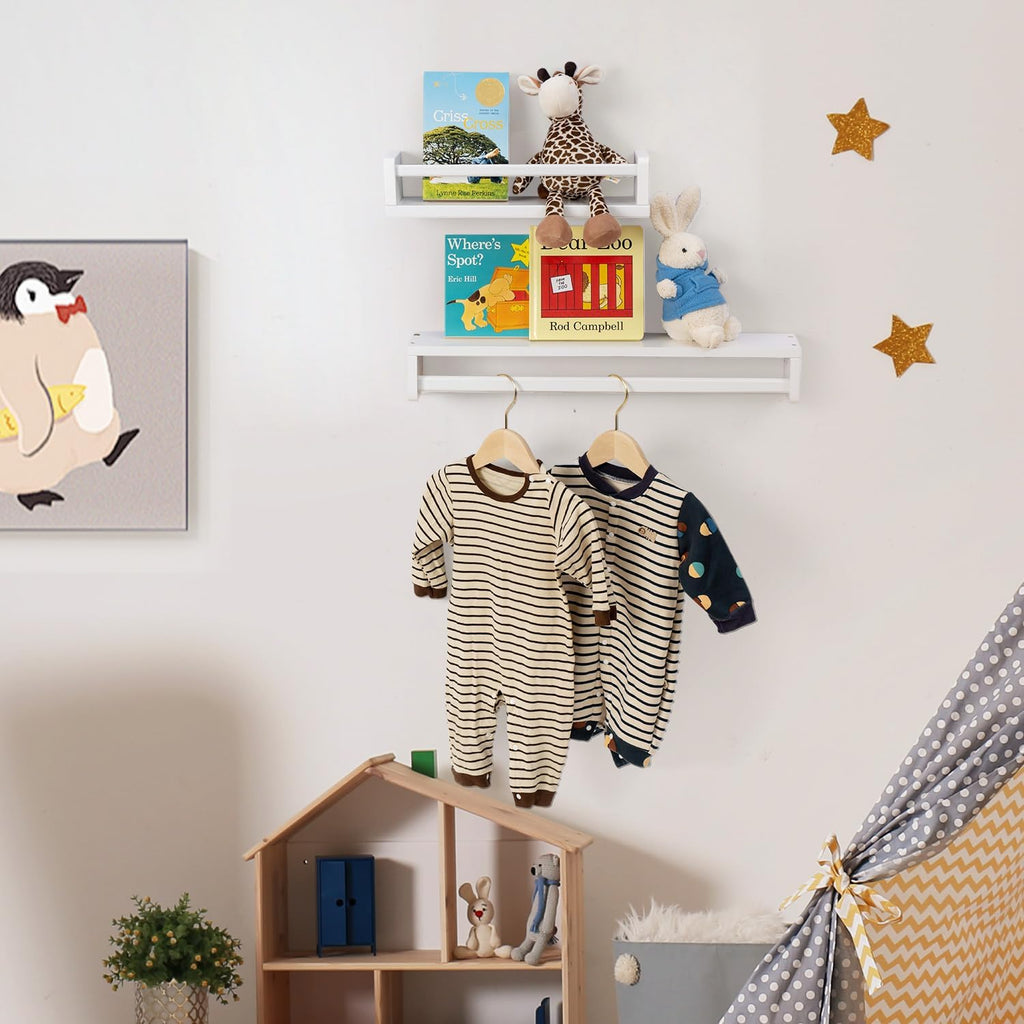 Gieanoo 80cm White Floating Nursery Bookshelves | Set of 2 Solid Wood