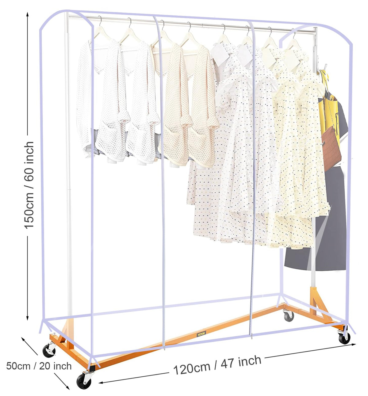 Ruibo Clear Clothes Rail Cover with 2 Durable Zippers Waterproof Dustproof Small Size 47.2" x 20" x 60"