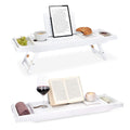 Navaris Bamboo Bathtub Caddy Tray – Folding Bed Table with Stand, White