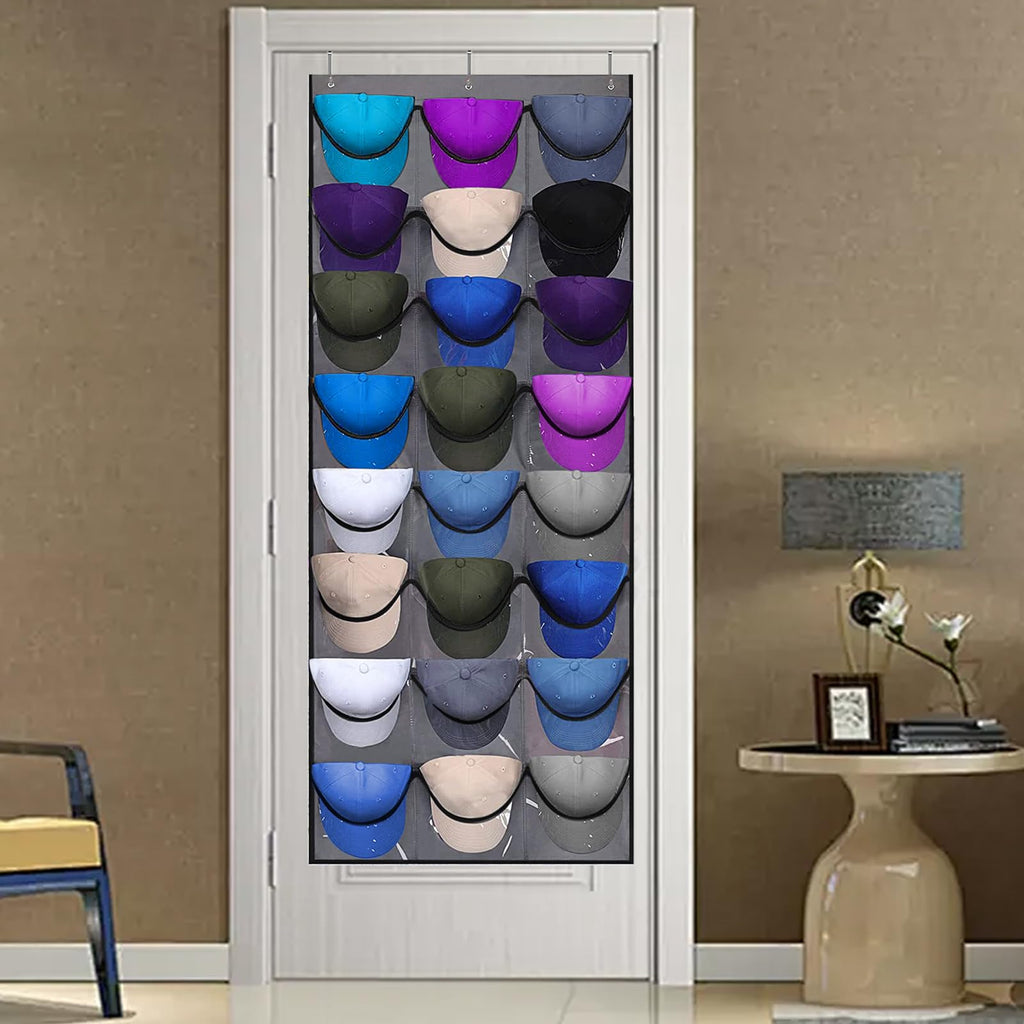 qimeyu Baseball Cap Storage,Baseball Cap Door Organizer,Cap Storage for Baseball Caps,Baseball Cap Rack with Large 24 Clear Deep Pockets,Cap Hanger - image 4