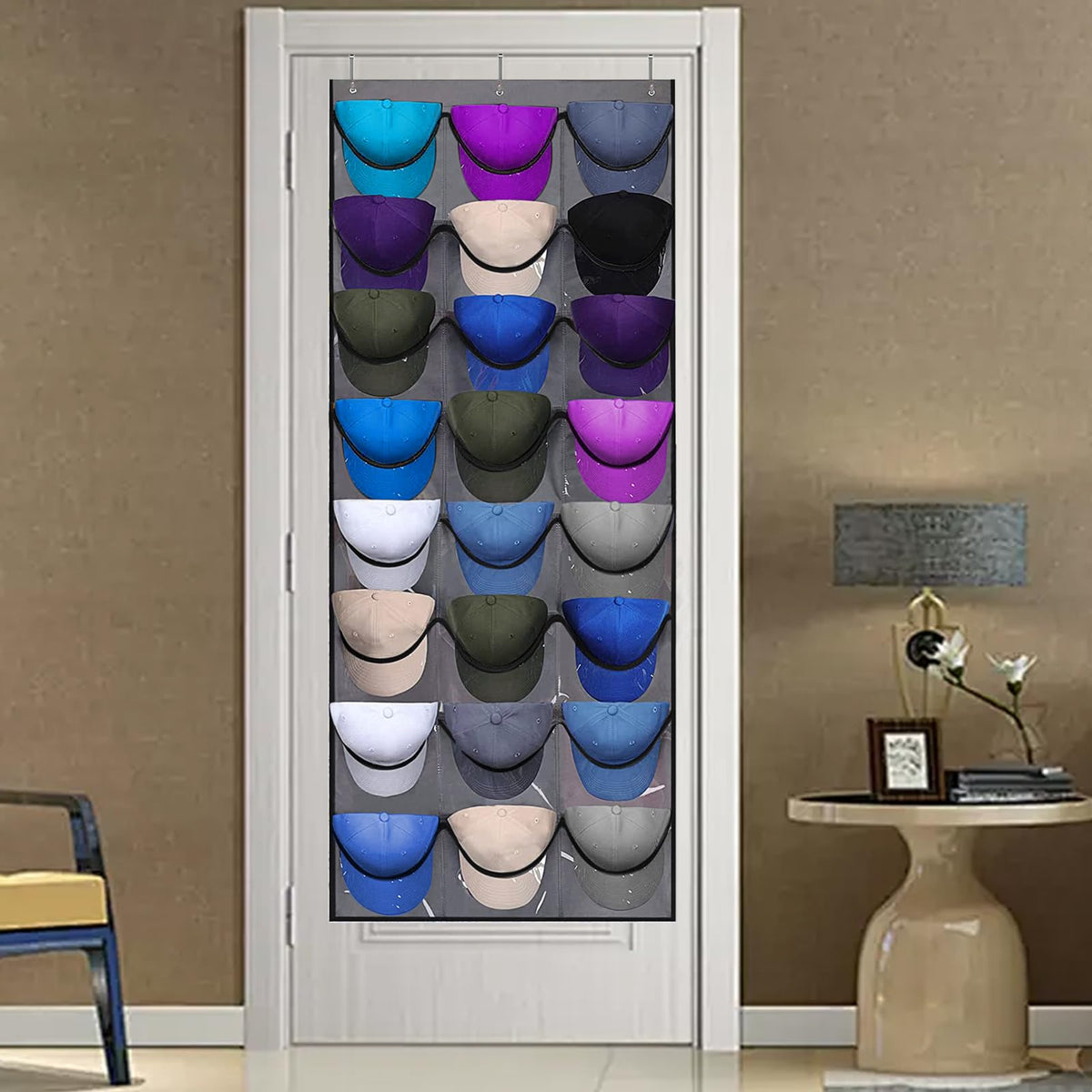 qimeyu Baseball Cap Storage,Baseball Cap Door Organizer,Cap Storage for Baseball Caps,Baseball Cap Rack with Large 24 Clear Deep Pockets,Cap Hanger - image 4