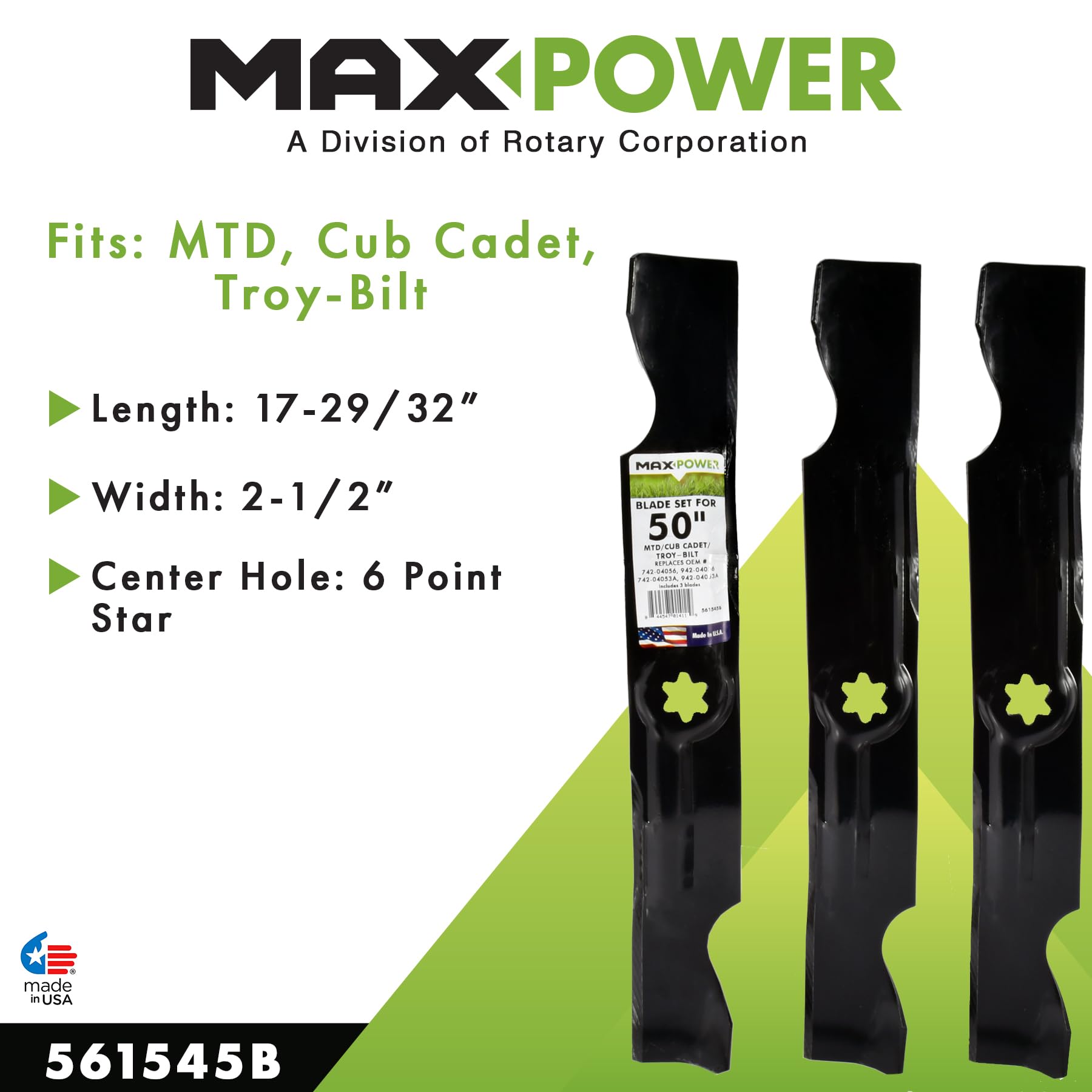 MaxPower 561545B 3-Blade Set for 50 in. MTD Cub Cadet Troy-Bilt Mowers