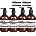 CATTREES 4 Pack Amber Soap Dispenser Bottles - 16oz Plastic with Labels