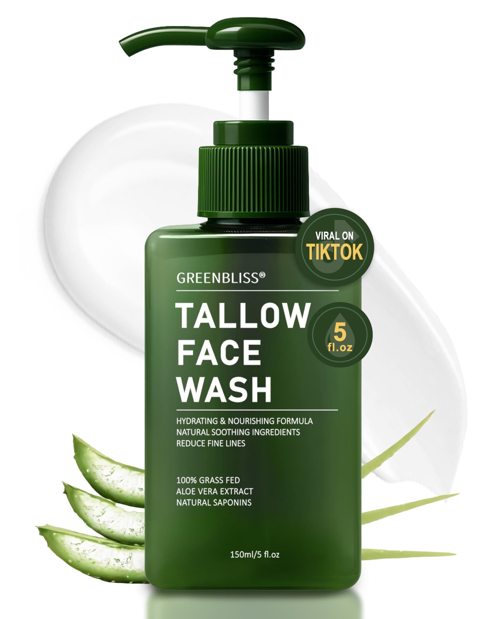 GreenBliss Grass-Fed Beef Tallow Facial Cleanser – Hydrating Face Wash