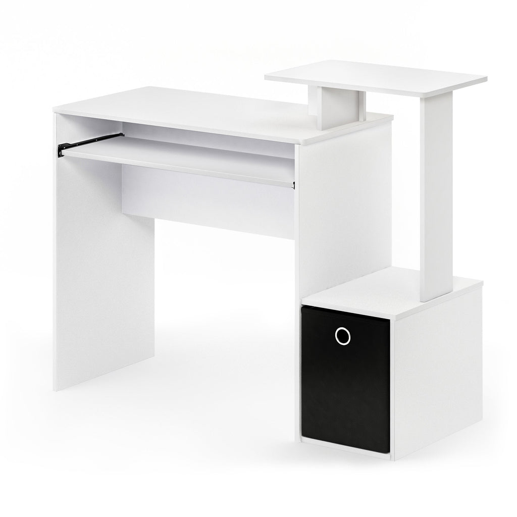 Furinno Econ Computer Writing Desk with Storage Bin – White/Black