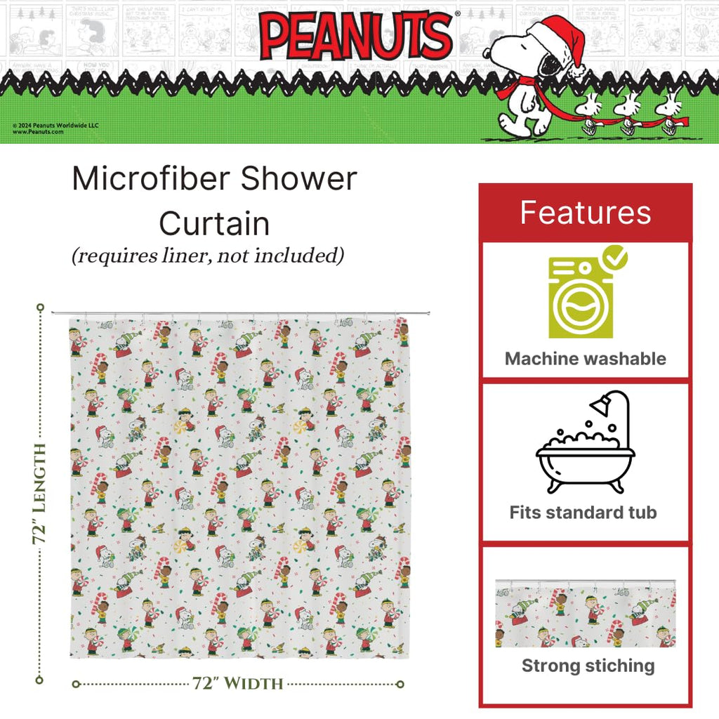 Franco Peanuts Holiday Christmas Bath Microfiber Shower Curtain, 72x72, Officially Licensed Product - image 2